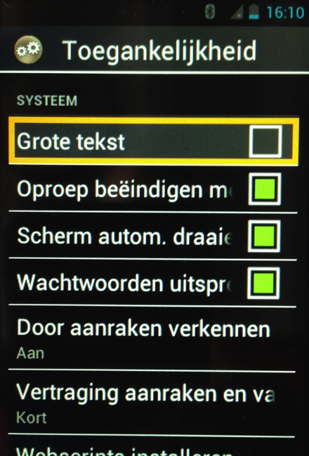 Het Android toegankelijkheidsmenu