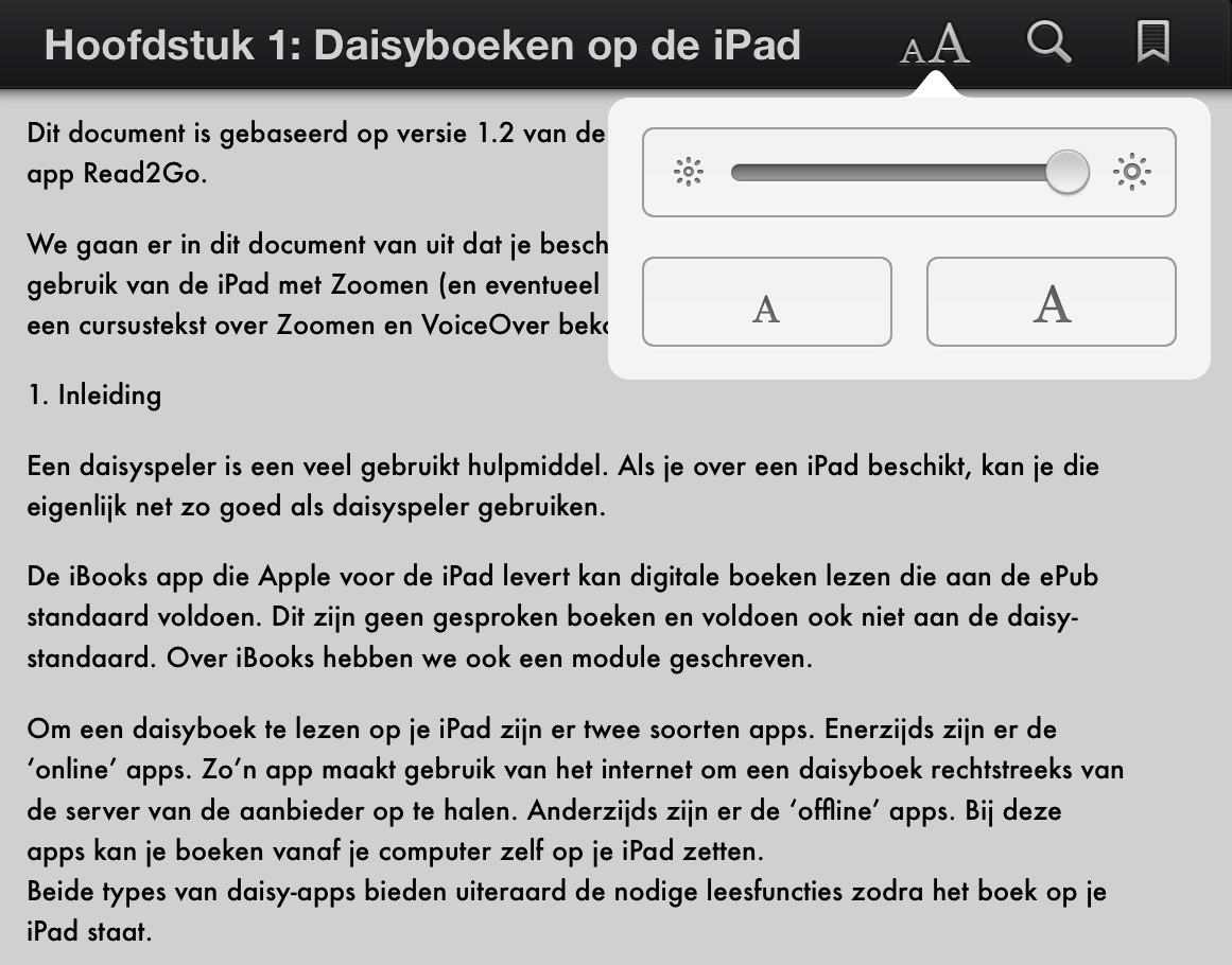 iBook weergave in de normale tegengrootte