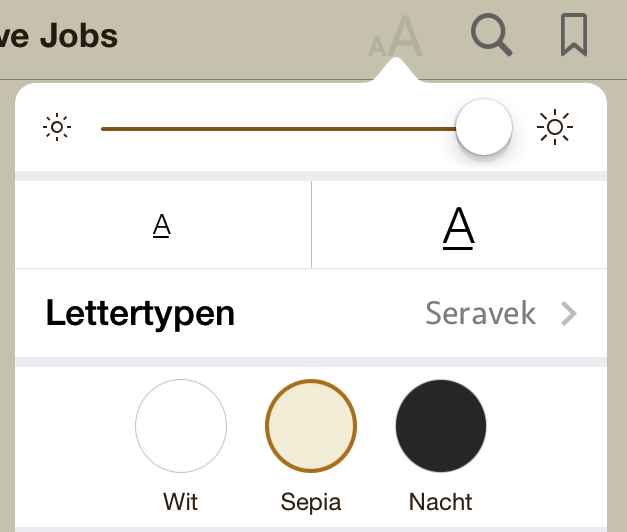 Zichtbaarheidsopties die de app iBooks aanbiedt