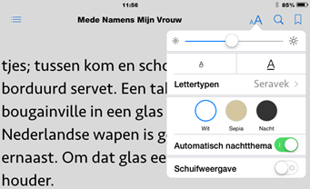 Instellingen weergave iBooks, waarbij helderheid is aangepast