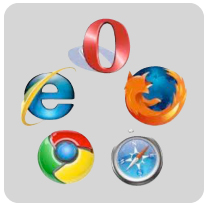 Pictogrammen Opera, Firefox, Internet Explorer, Chrome, Safari