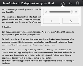 Het leesvenster in de verticale oriëntatie bij iBooks met een relatief kleine tekengrootte