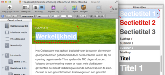Deze illustratie toont dat je eerst de titel van een hoofdstuk of sectie moet selecteren en vervolgens op de gewneste stijl klikken om de kopstijl toe te kennen