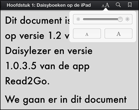 Het leesvenster in de verticale oriëntatie bij iBooks met een relatief grote tekengrootte