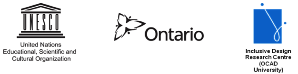 logos van UNESCO, regering Ontario en OCAD universiteit