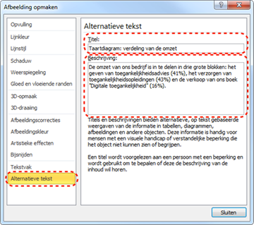 Dialoogvenster waar je een tekstalternatief bij een grafisch element kan opgeven