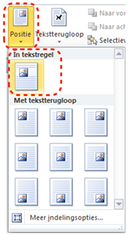 Menu waarmee je kan bepalen hoe een ingevoegde afbeelding moet gepositioneerd worden in het document