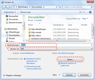 Dialoogvenster 'Opslaan als' waarin je kan aangeven waar je het geconverteerde PDF-document wil bewaren