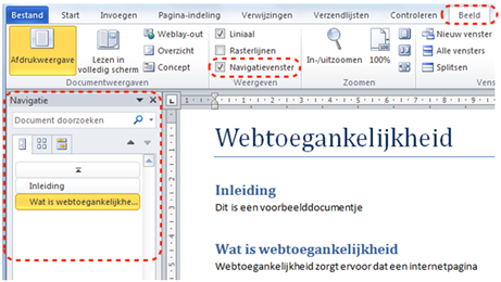 De navigatiefunctie in het lint 'Beeld' die toegang geeft tot het navigatievenster