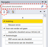 Venster 'Navigatie' dat toegang geeft tot krachtige navigatiefuncties en de mogelijkheid biedt om een document te herstructureren