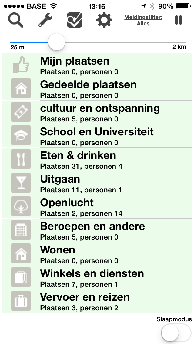 Hoofdmenu van BlindSquare