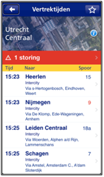 Screenshot detail vertrektijden en storingen