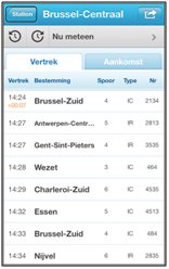 Screenshot overzicht vertrekken uit station brussel-centraal 