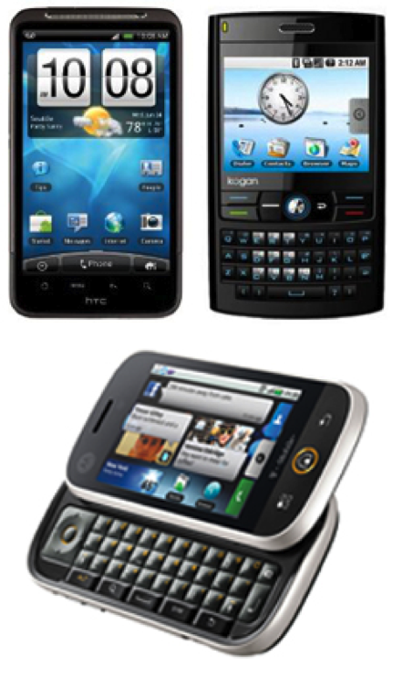 Collage van 3 verschillende Android-toestellen