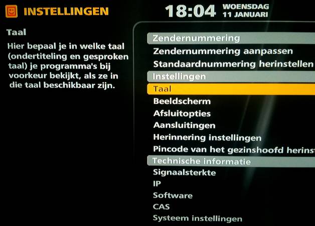 Telenet screenshot taalinstellingen