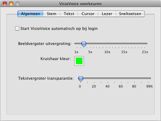 VisioVoice instellingen screenshot