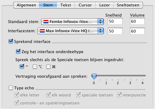 Screenshot Visiovoice steminstellingen