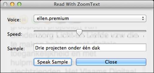 Readwithzoomtext spraakinstellingen screenshot